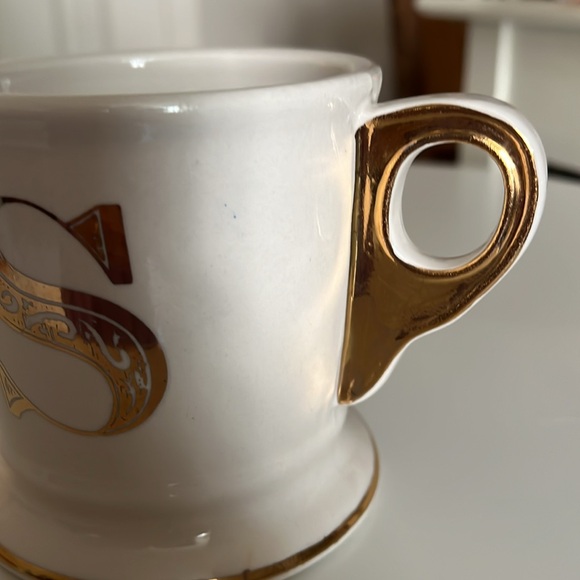 Letter S Mug Gold And Cream Anthropologie Desk top Coffee Tea - Picture 2 of 5